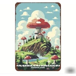 Mario Mushroom kingdom metal poster game room wall‎ decor